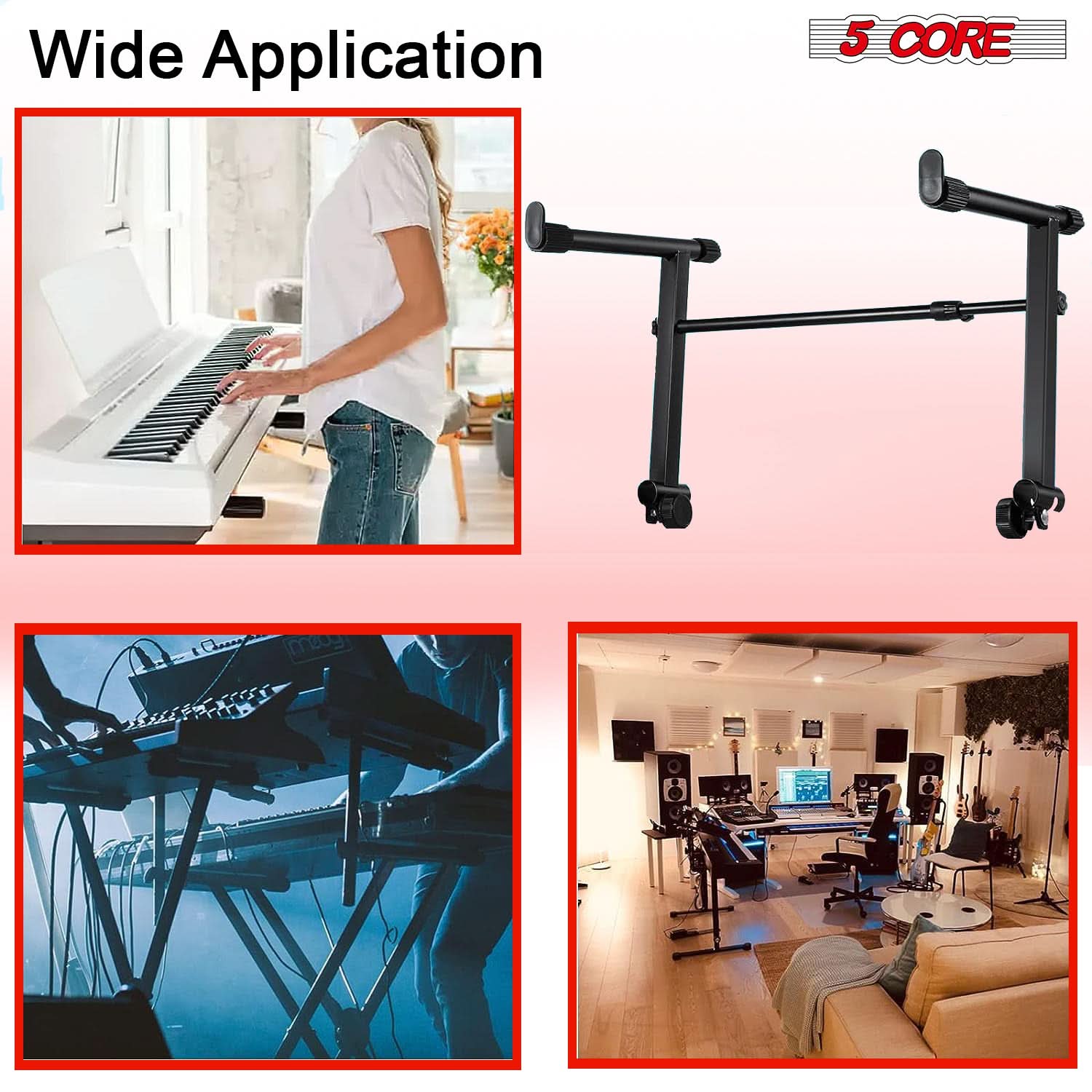 5 Core Keyboard Stand 2 Tier Adjustable Electric Piano Sturdy Foldable Holder-3