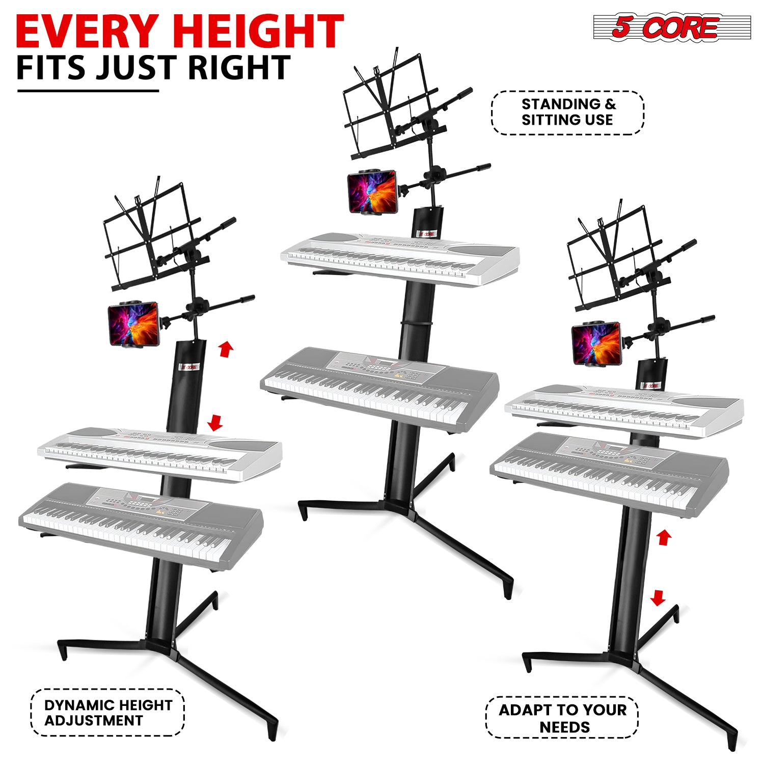 5Core Keyboard Stand 2 Tier Classic Adjustable Electric Piano Sturdy Holder BLACK-1